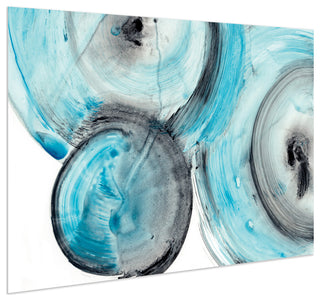 Blue Circles Abstract Wall Art Printed on Frameless Free Floating Tempered Glass