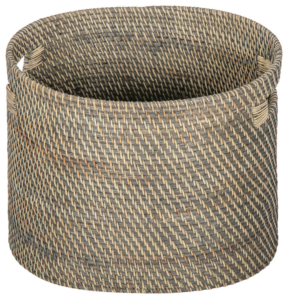 Loma Rattan Oval Magazine Rack, Gray-Brown