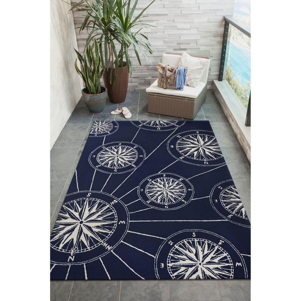 Frontporch Compass Indoor/Outdoor Rug, Navy, 5'x7'6"