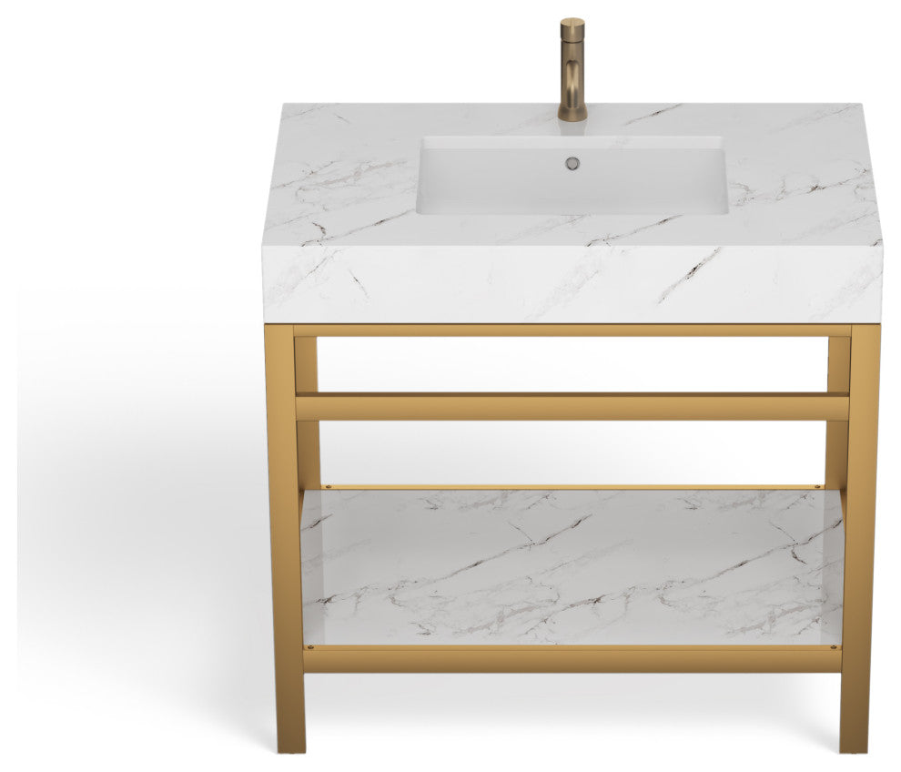 The Condesa Bathroom Vanity, Brushed Gold, 36", Single Sink, Freestanding