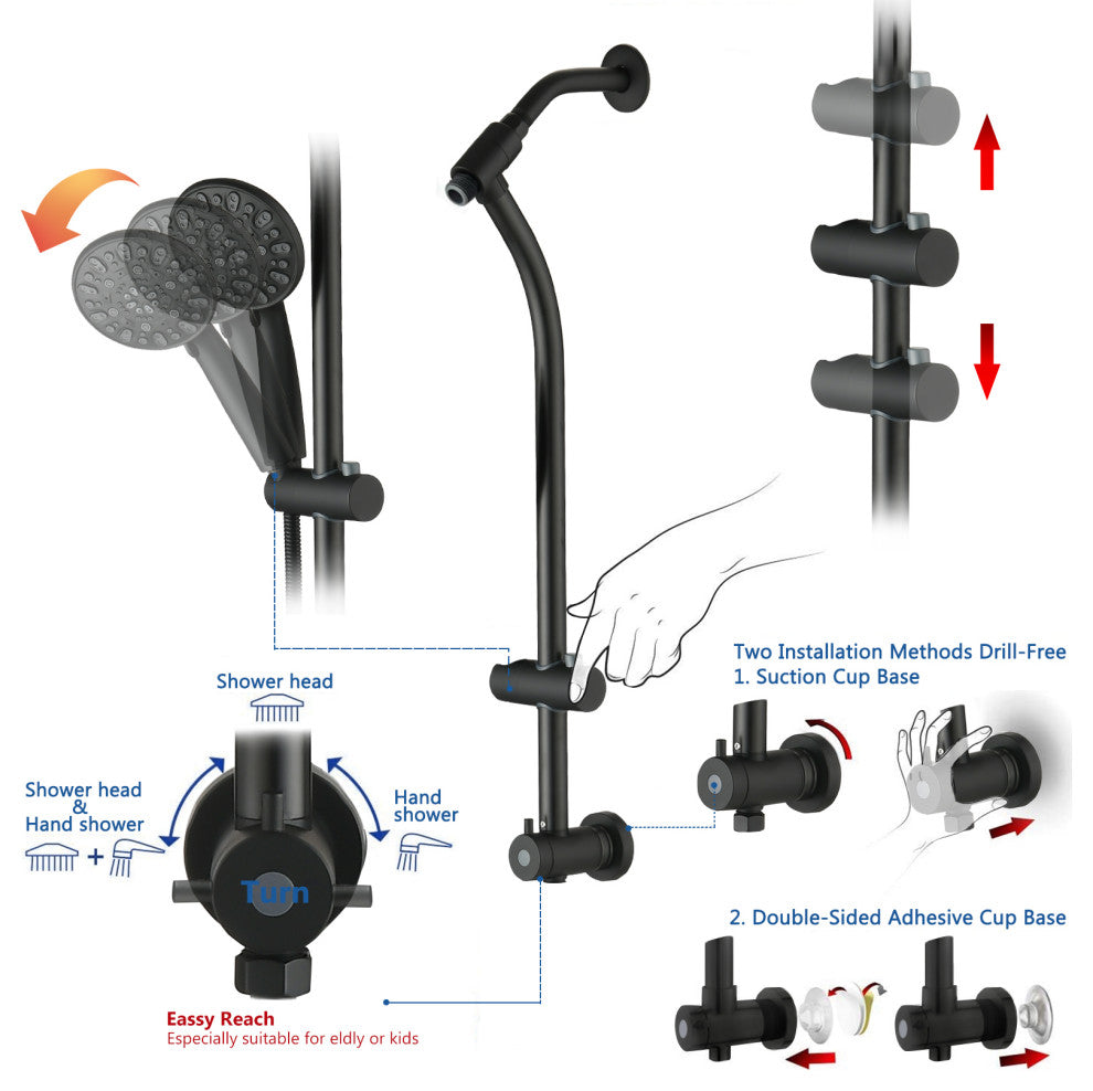 7 Spray Patterns Dual Shower Head with Slide Bar, Matte Black