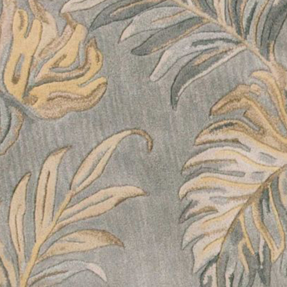 HomeRoots 8' Grey Hand Tufted Tropical Palms Round Indoor Area Rug