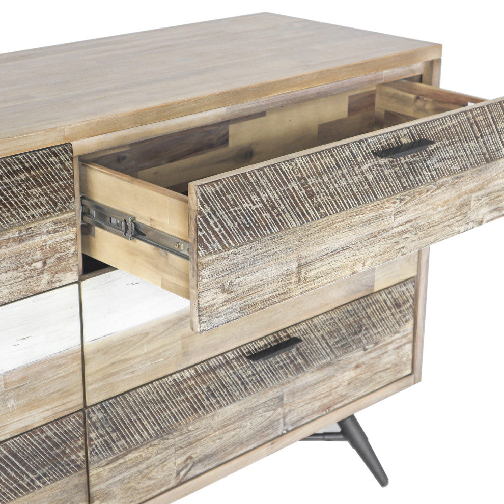 Bridges 6 Drawer Dresser, Two Tone Acacia Wood