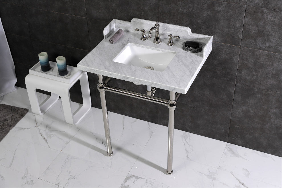Kingston Brass LMS30MBSQ6 30" Carrara Marble Console Sink, Legs