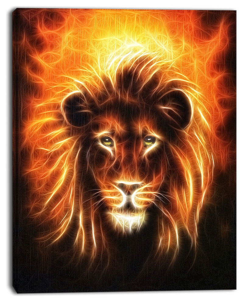 "Lion With Flame Mine" Animal Digital Canvas Print, 12"x20"