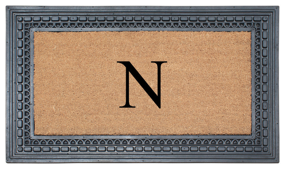 Rubber And Coir, Black/Beige  24"x39" Heavy Duty Outdoor Monogrammed Doormat, N