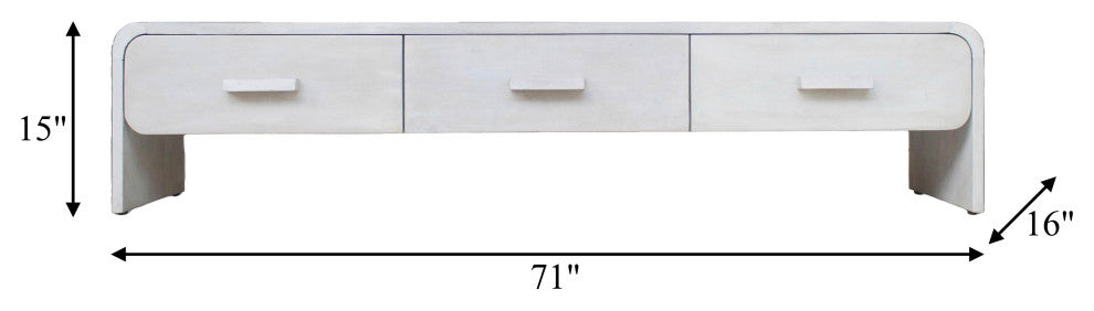 Wood, 71"L Media Stand, 3 Drawers, Whitewash
