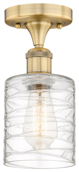 Cobbleskill-1 Light 5" Semi-Flush Mount-Brushed Brass, Deco Swirl Glass Shade