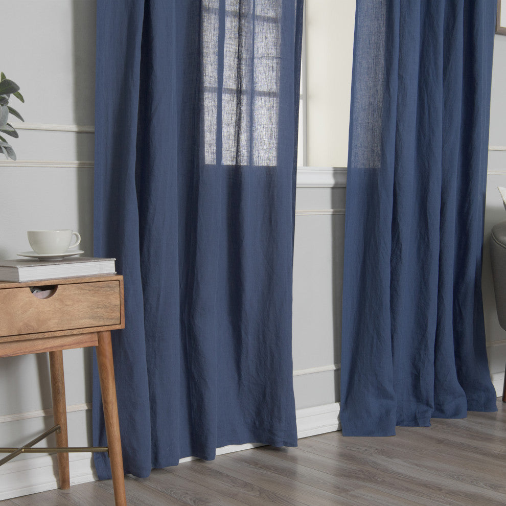 French Linen Romantic Tie Top Curtain, Indigo
