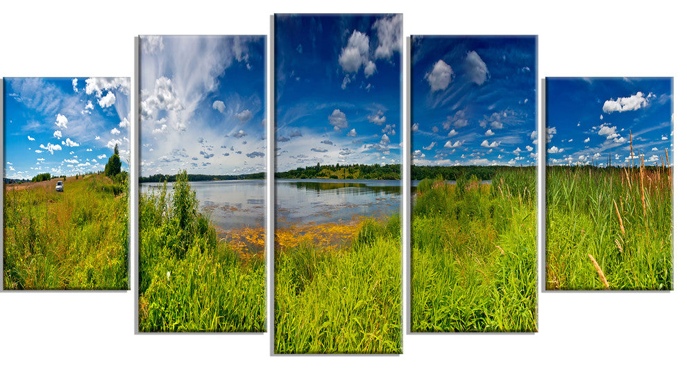 Ideal Summer Meadow Panorama, Landscape Canvas Art Print, 60"x32", 5 Panels