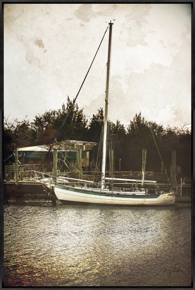 30x45 Sailboat, Framed Artwork, Black
