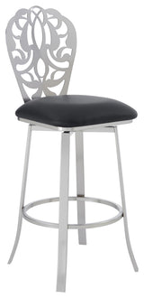 Cherie Contemporary 30" Bar Height Black Faux Leather Barstool