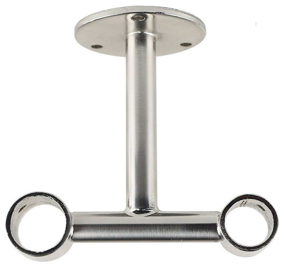 Double Ceiling Bracket for Curtain Rod, 1" and 3/4", Brushed Steel
