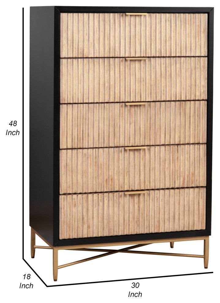 Benzara BM269166 Chest With 5 Corrugated Drawers and Metal Base, Black
