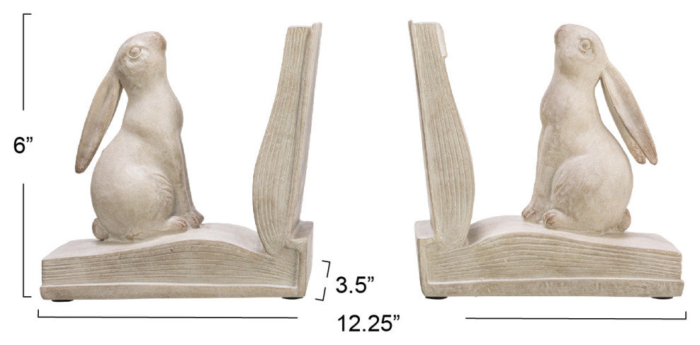 Bunny Rabbit Bookends, Set of 2, White Finish