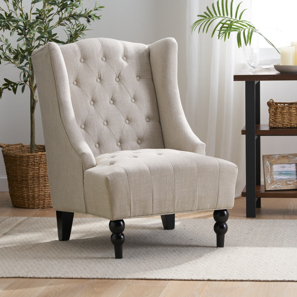 GDF Studio Clarice Tall Wingback Tufted Fabric Accent Chair, Light Beige