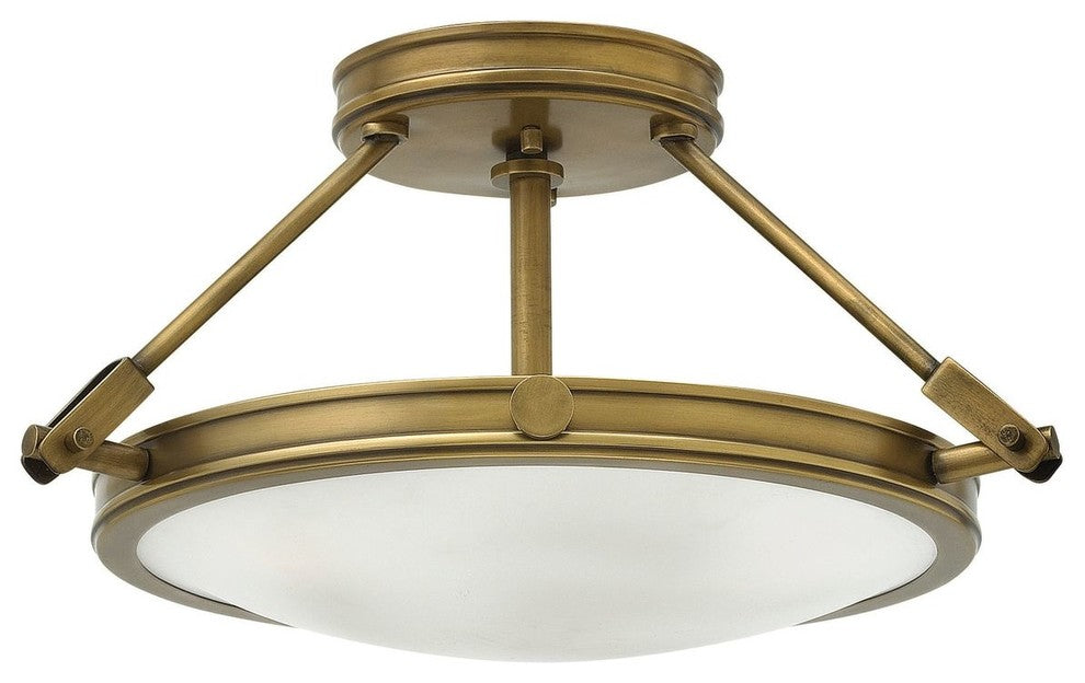 Collier Semi-Flush Mount in Heritage Brass with Etched Opal Glass