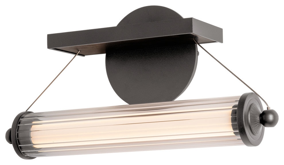 Libra LED Sconce, Dark Smoke Finish, Black Wood Accents, Clear Glass