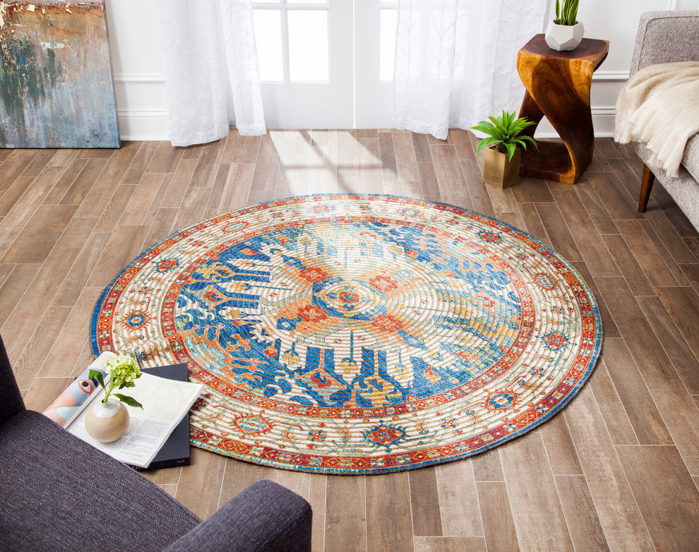 Round Sahand Distressed Area Rug, 4' Round