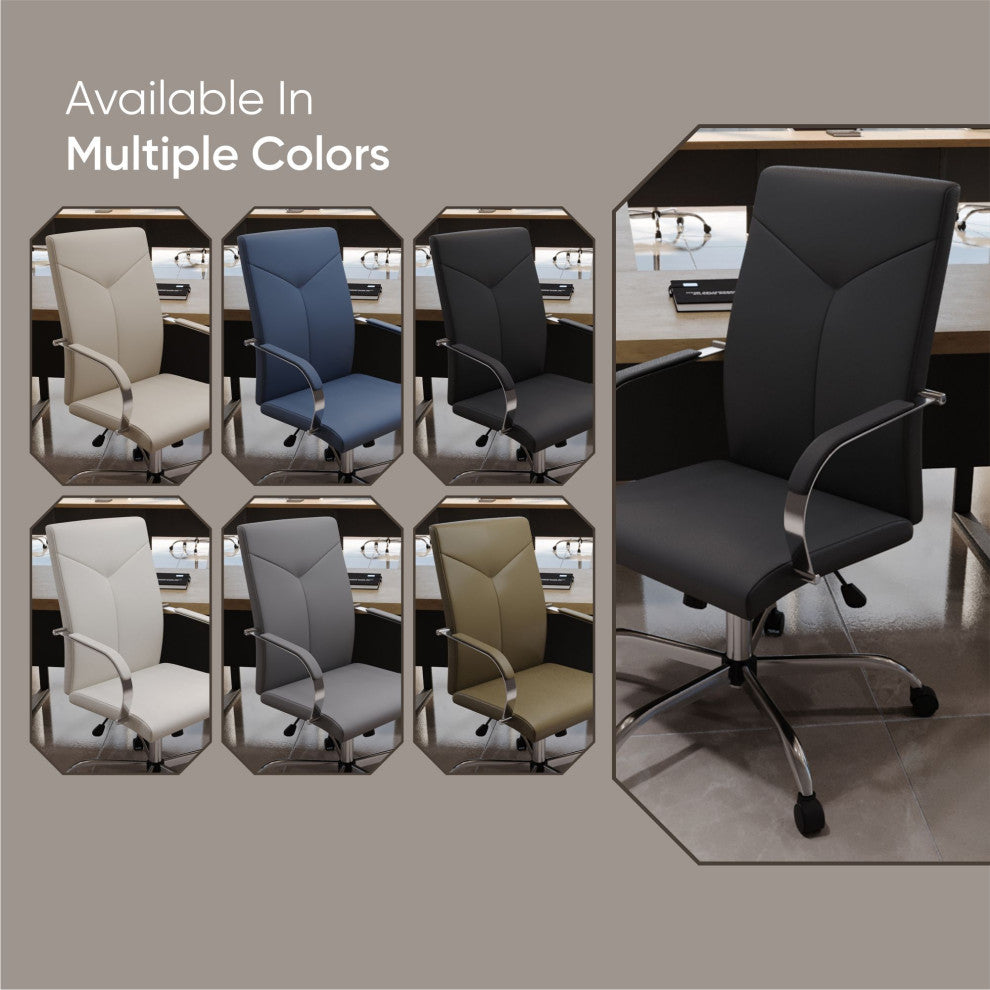 LeisureMod Sonora High-Back Adjustable Leather Conference Chair, Black