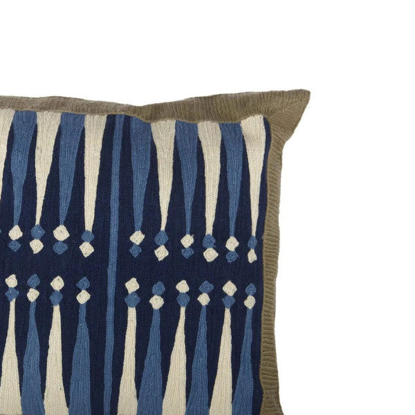 Benzara Fabric Accent Pillow with Embroidered Design, Cream