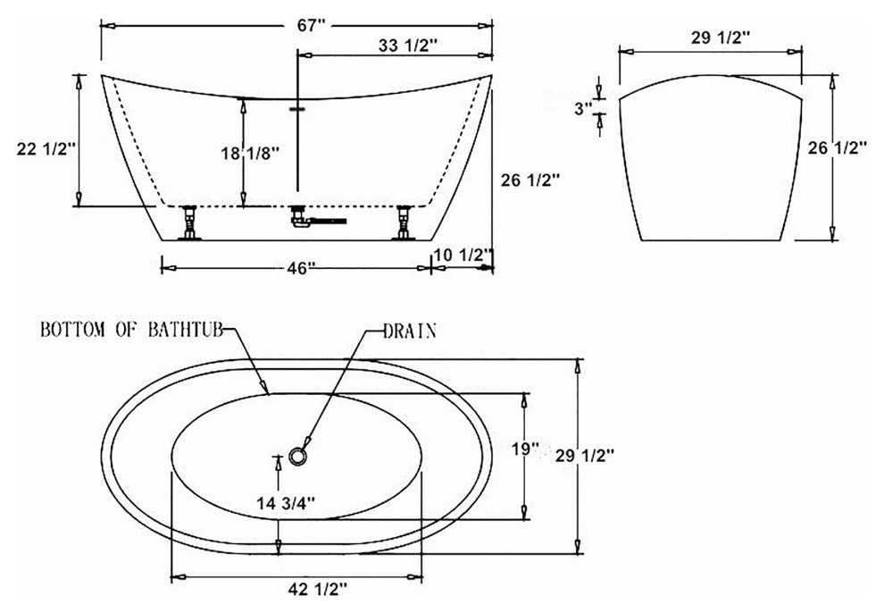 67" Luxury Freestanding Bathtub Acrylic Soaking SPA Tub by Empava