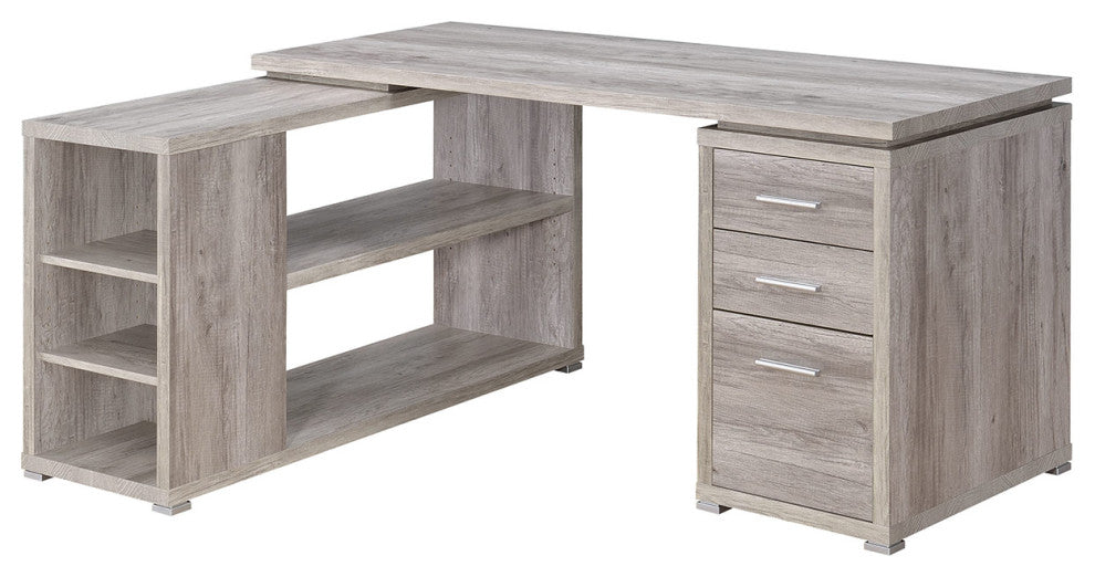 L-Shape Office Desk with 3 Drawers, Gray Driftwood