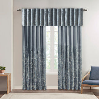 Madison Park Andora Embroidered Branches Faux Silk Window Panel, Blue, Blue, 95"