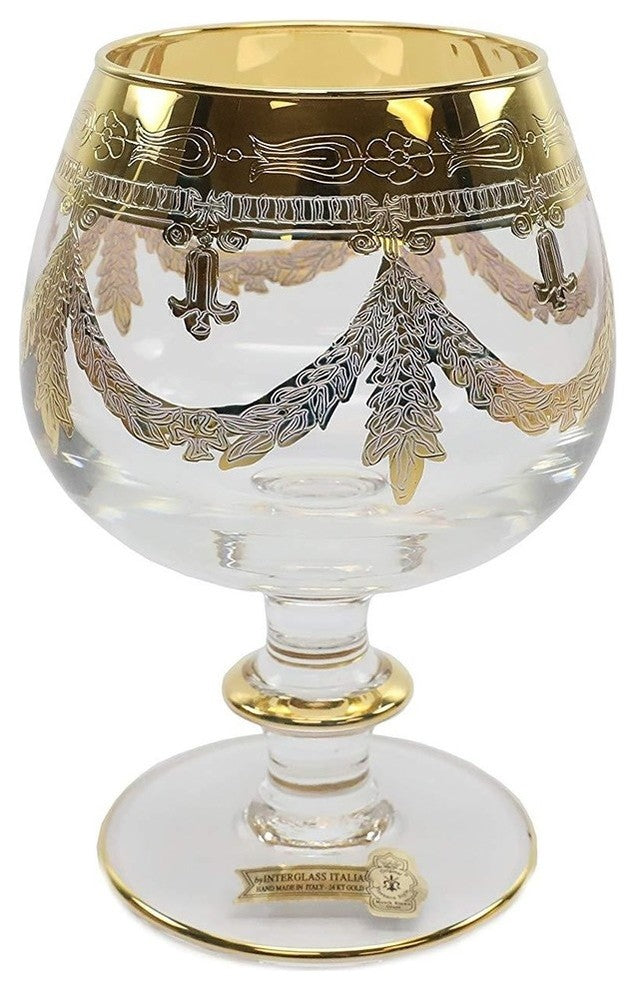 Interglass Italy 2pc Luxury Crystal Glasses, Vintage Design Gold-Plated (Cognac)