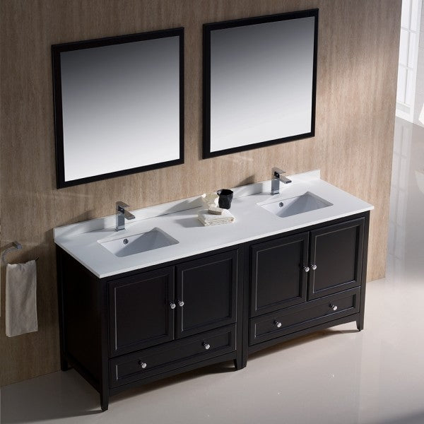 Fresca Oxford 72" Espresso Traditional Double Sink Bathroom Vanity