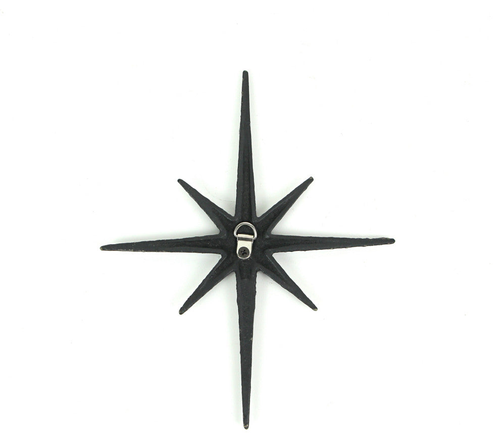 Set of 6 Black Cast Iron Starburst Wall Hangings Mid Century 8 Pointed Stars