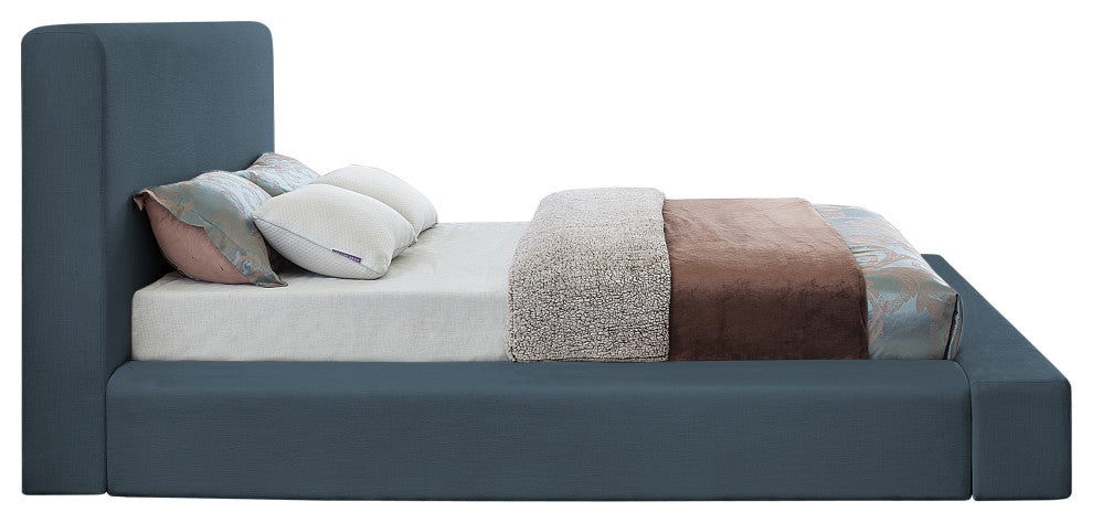 Devin Linen Textured Fabric Upholseterd Bed, Navy, King