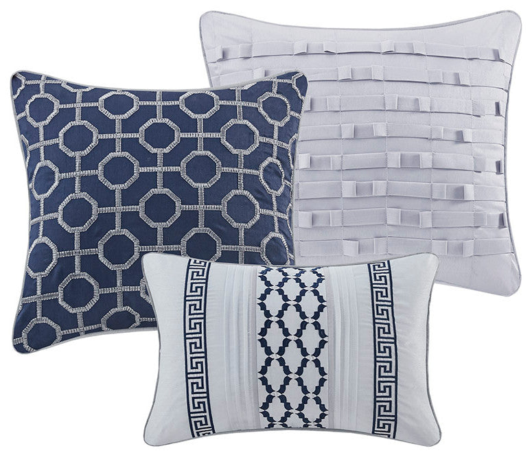 Madison Park Bennett Traditional Greek Keys 7-Piece Comforter Set, Navy Blue, Ki