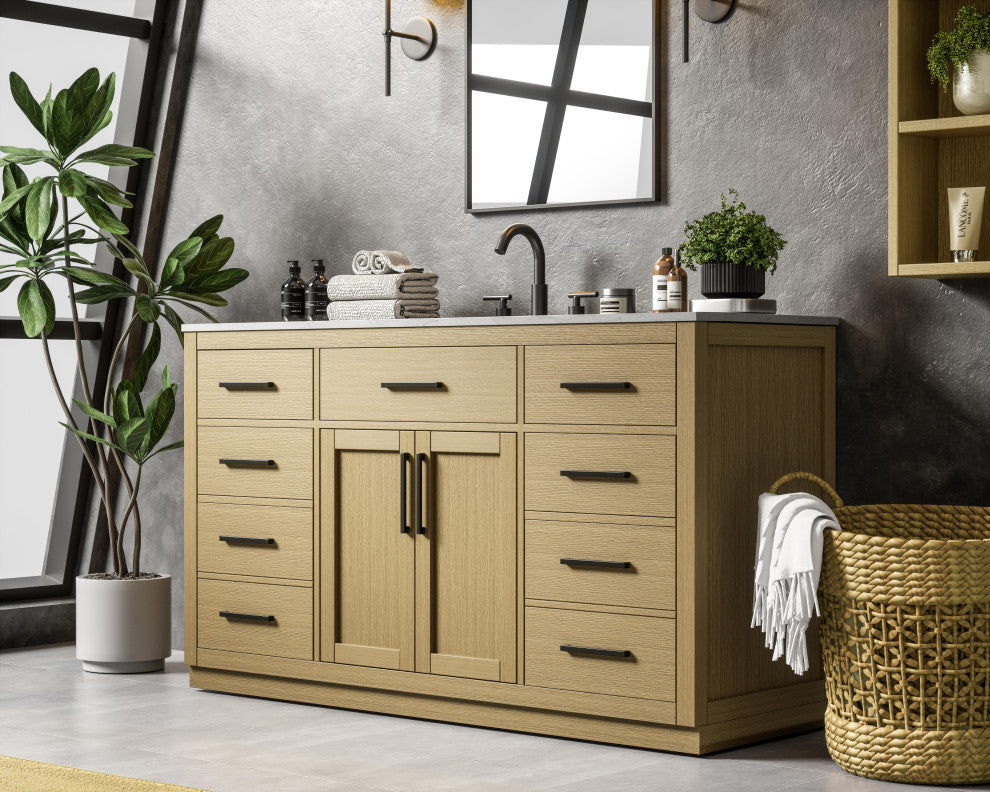Home Living 60" Single Bathroom Vanity, Honey Brown