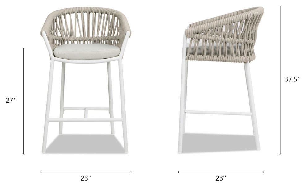 Maiden 27" Woven Barrel Back Outdoor Patio Counter Stool, Set of 2, Wheat Beige Axroma Olefin
