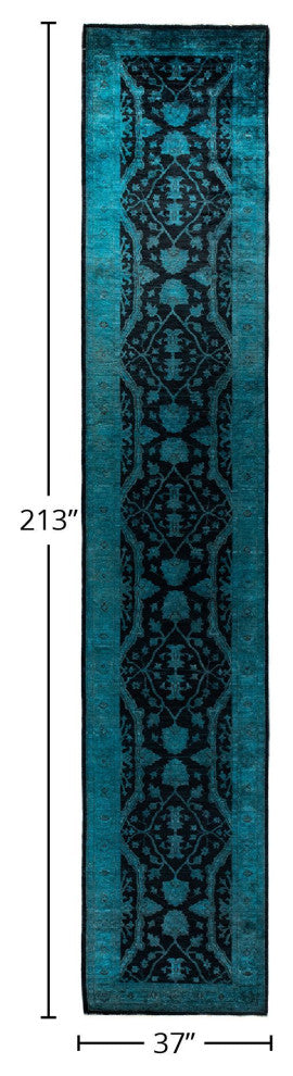 Vibrance, One-of-a-Kind Handmade Runner Rug Black, 3'1"x17'9"