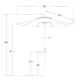 7.5' Grey Push-Button Tilt Crank Lift Aluminum Umbrella, Olefin, Frost Blue