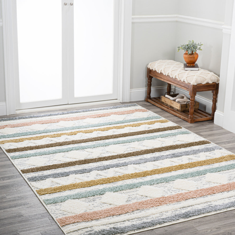 Faiza Moroccan Striped Geometric High-Low Runner Rug, 5 X 8