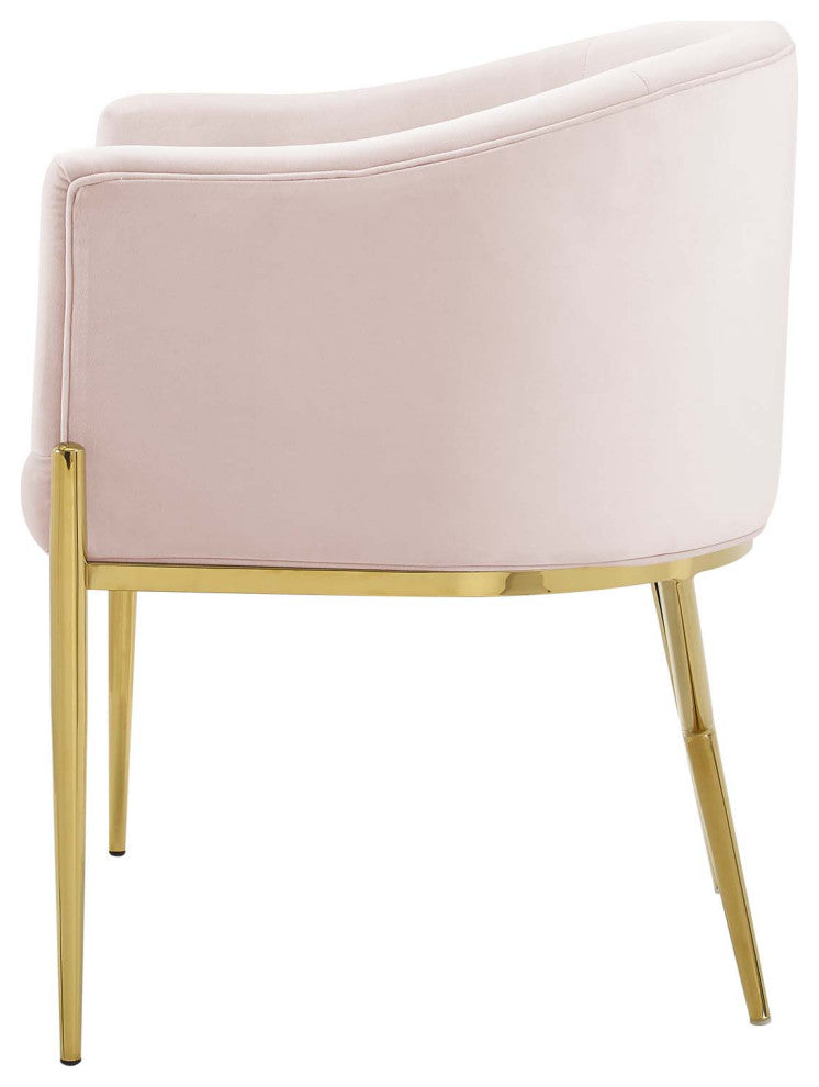 Tufted Side Dining Chair, Velvet, Metal, Pink, Modern, Cafe Bistro Restaurant