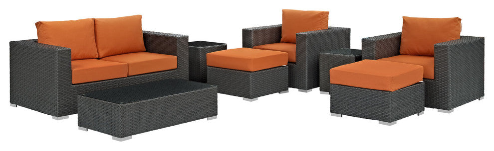 Modway Sojourn 8 Piece Outdoor Patio Sunbrella Sectional Set, Canvas Tuscan