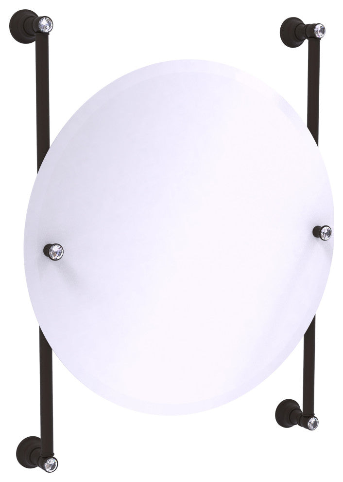 Carolina Crystal Round Frameless Rail Mounted Mirror, Oil Rubbed Bronze