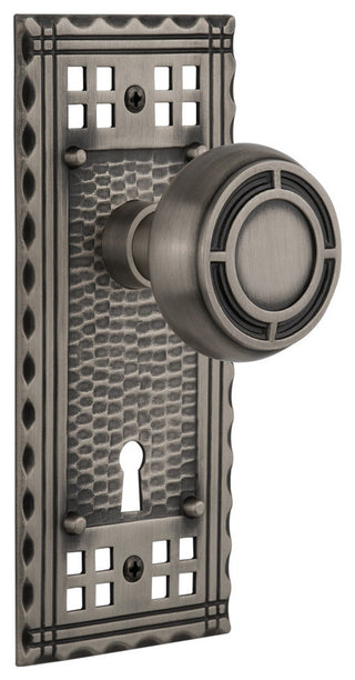 Craftsman Plate Privacy Mission Knob, Antique Pewter