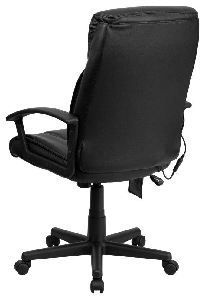 Ergonomic Massaging Black Leather Executive Office Chair, Side Remote Pocket