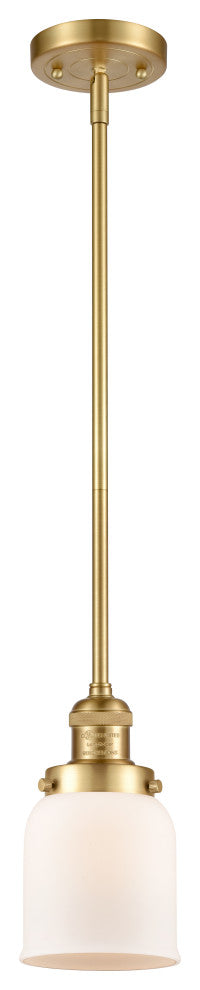 Small Bell 1 Light Mini Pendant, Satin Gold, Matte White