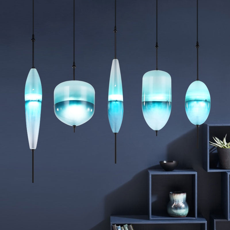Blue/White Drop-shaped Glass LED Hanging Lamp for Kitchen Island, Blue, D