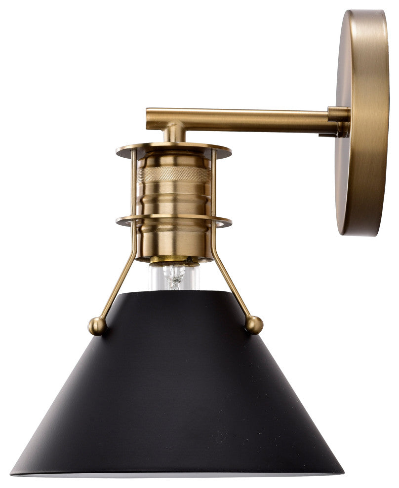 Outpost 1-Light Wall Sconce, Matte Black With Burnished Brass