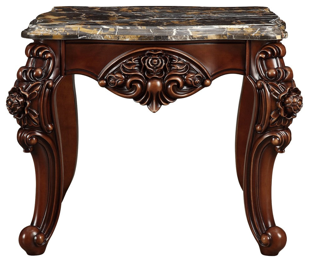 ACME Forsythia End Table, Marble and Walnut