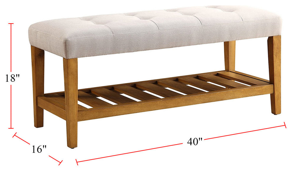 Fabric Bench, Light Gray and Oak