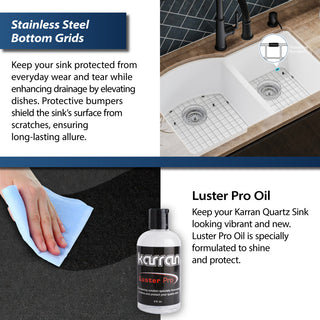 Karran Undermount Quartz 32" 60/40 Double Bowl Kitchen Sink Kit, White