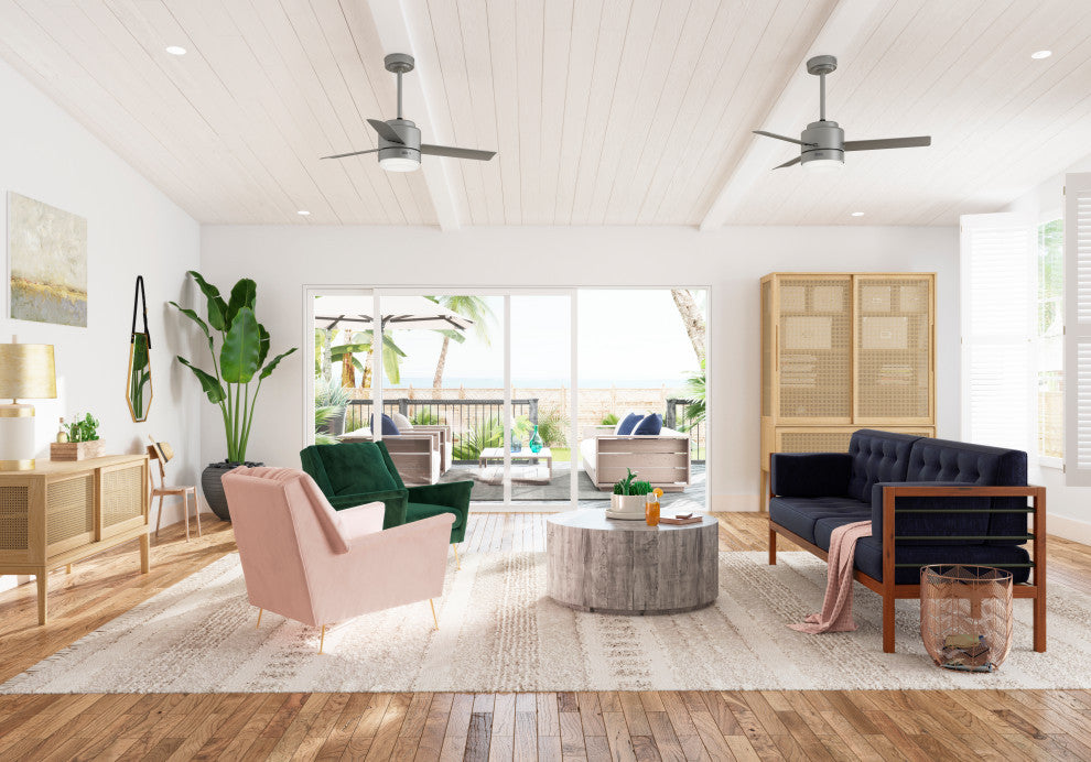 44" Gilmour Matte Silver Damp Rated Ceiling Fan, LED Light Kit, Handheld Remote